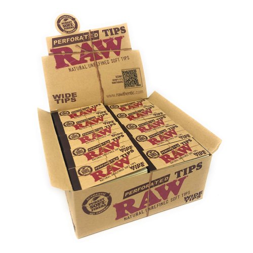 Raw Rolling Papers Perforated Wide Cotton Filter Tips Full Box Of 50 Packs