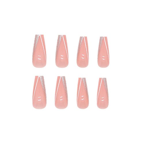 MERVF Coffin Press on Nails Extra Long Nude Fake Nails Glitter French Tip Ballerina Acrylic Nails Glossy 24pcs False Nails Press ons Luxury Glue on Nails