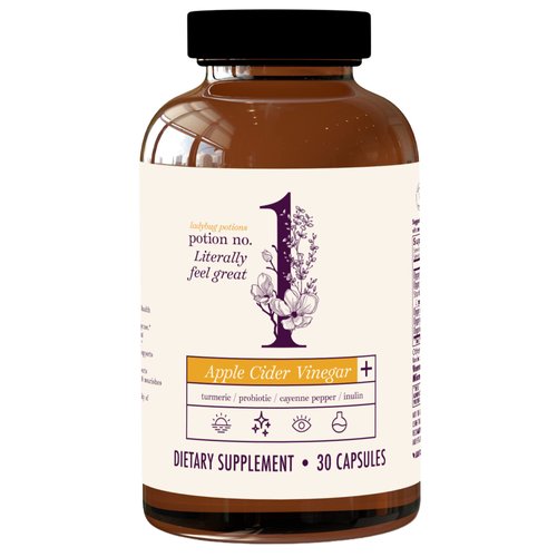 Ladybug Potions Gut Health Support for Women and Men, 30 Capsules - with Apple Cider Vinegar, Probiotics,Turmeric Curcumin, Black Pepper, Inulin Powder and Cayenne Pepper - Supports Digestive Health