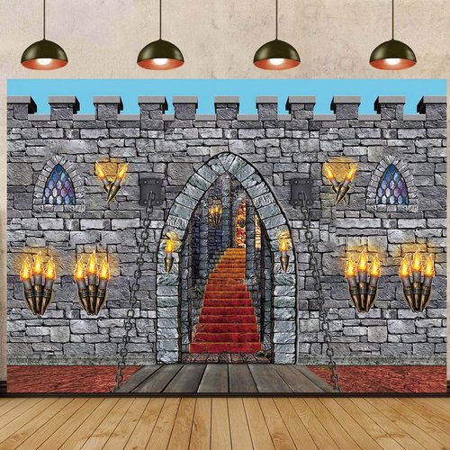 Medieval Castle Backdrop for Photography 7X5FT Medieval Party Decorations Banner Medieval Wall Decor for Halloween School Medieval Themed Birthday Party Supplies (82x59inch)