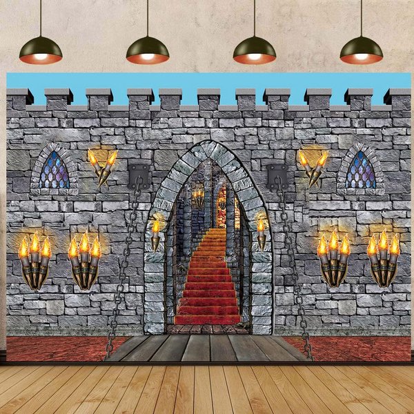 Medieval Castle Backdrop for Photography 7X5FT Medieval Party Decorations Banner Medieval Wall Decor for Halloween School Medieval Themed Birthday Party Supplies (82x59inch)