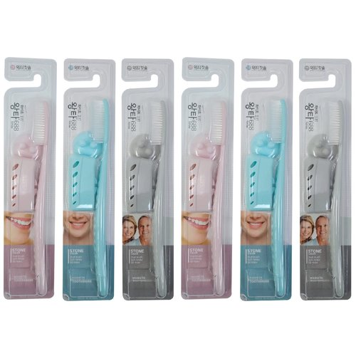 Samjung Wangta Soft Toothbrush, 6 Pack (Stone White) – Best Manual Toothbrush for Maximum, Efficient Cleaning and Sensitive Gums and Teeth