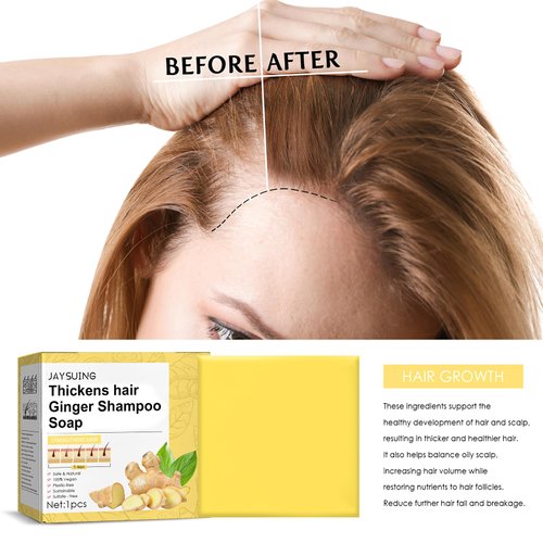 Ginger Thickens Hair Shampoo Soap, Natural Ginger Hair Regrowth Shampoo Bar for Promoting Hair Regrowth,Repairs Damaged Hair Sulfate-free Deep and Gentle Cleansing for All Hair Types (1 count)