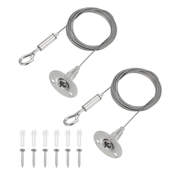 MECCANIXITY 250 x 1.5mm Adjustable Hanging Wires Kit, Heavy Duty Stainless Steel Wire Rope with Single Hooks for Picture Photo Light LED Screen Curtain Billboards DIY Mounting Clamp Pack of 2