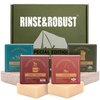 Rinse & Robust Mens Bar Soap 4Pcs Natural Soap Bar Set Cleansing Bar Moisturizing&Exfoliating Scrub Soap Gift Set Travelling for Men FACE BODY HAND BEARD WASH 4 In 1 All Skin Type |5.3 oz of 4 Bars