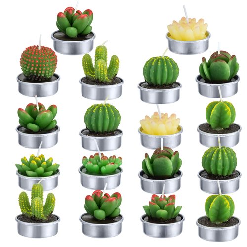 Cactus Tealight Candles(18 Pcs Gift Boxed), Artificial Succulents Decorative Tea Light Candles,Perfect for Birthday Wedding Party Home Decor
