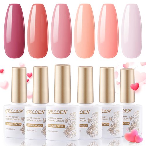 Gellen Gel Nail Polish Set, All Seasons 6 Colors Pink Nude Gel Polish Set, Soak off UV Cured Long...