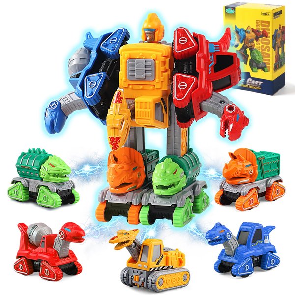 Fajiabao Dinosaur Transforming Toys for Boys 4-6 5-in-1 Transform Action Figures STEM Construction Dino Robot Toys for Kids 3-5-7 Boys Girls Christmas Birthday Gift