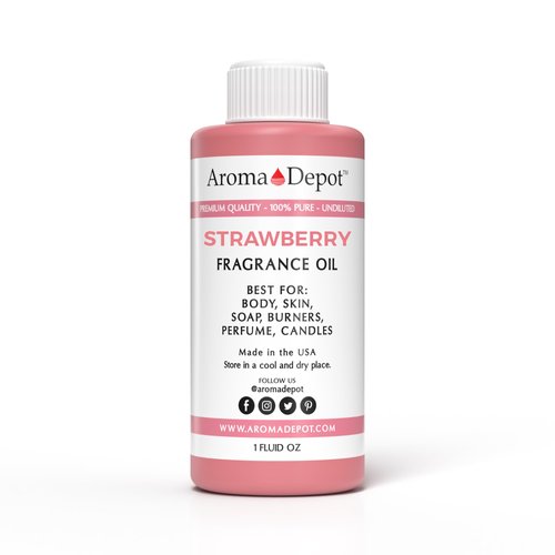 Aroma Depot 1 oz. Strawberry Fragrance Oil I Perfume I Skin Oil I Scented Oil. Can be Used for Candles, Bath Bombs, Body Butter, Creams and lotions. Works for diffusers, Burners or heaters.