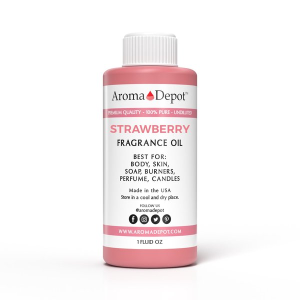 Aroma Depot 1 oz. Strawberry Fragrance Oil I Perfume I Skin Oil I Scented Oil. Can be Used for Candles, Bath Bombs, Body Butter, Creams and lotions. Works for diffusers, Burners or heaters.
