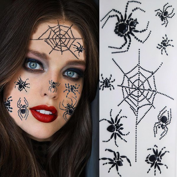 Halloween Spider Web Face Tattoo Stickers, Temporary Tattoos Stickers Black Gothic Spider, Face Shoulder Arm Back Body Art Spider Tattoos Stickers for Women