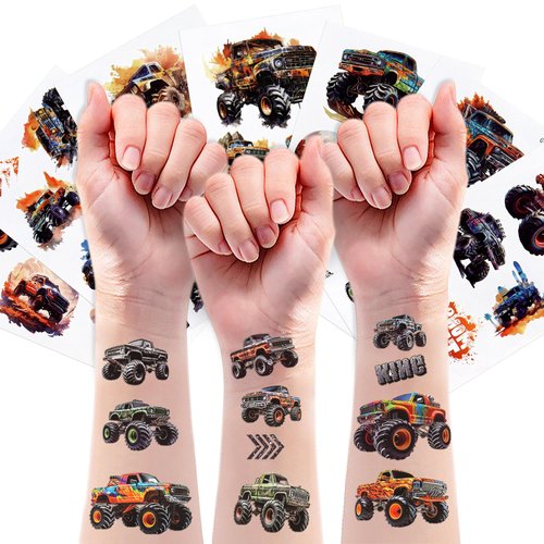 53 Styles Truck Car Temporary Tattoos Racing Car Baby Boy Girl Themed Temporary Tattoos for Kids Teens Adult, Waterproof Tattoos Stickers Party Supplies Decoration