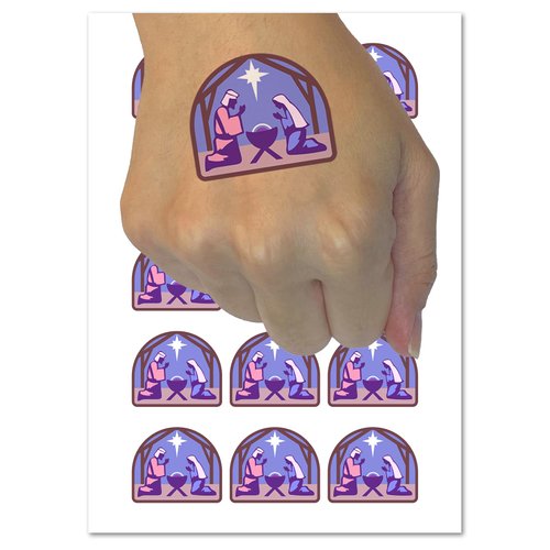 Nativity Scene Silhouette Christmas Baby Jesus Christianity Religious Temporary Tattoo Water Resistant Fake Body Art Set Collection - 54 1" Tattoos (1 Sheet)
