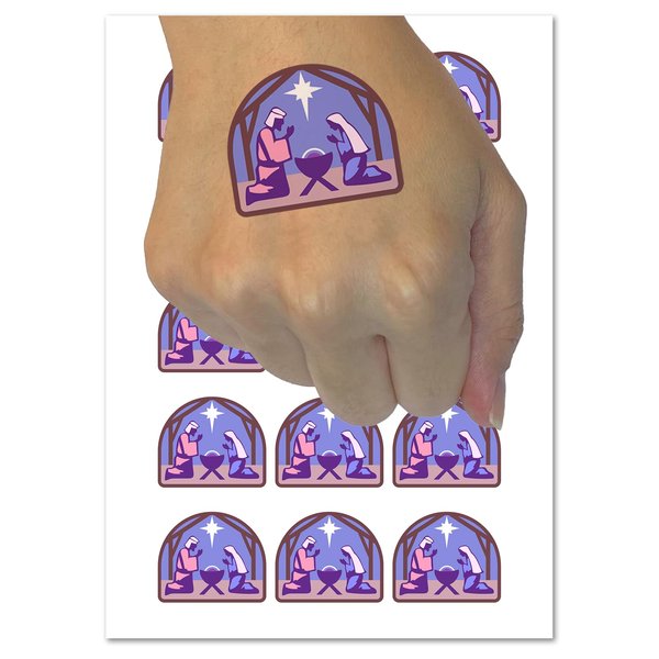 Nativity Scene Silhouette Christmas Baby Jesus Christianity Religious Temporary Tattoo Water Resistant Fake Body Art Set Collection - 54 1" Tattoos (1 Sheet)