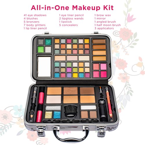 Vokai Makeup Kit Gift Set - 41 Eye Shadows, 7 Body Glitters, 1 Lip Liner Pencil, 1 Lipsticks, 4 Blushs, Eye liner pencil, 5 Concealers, 2 Lip Gloss, 5 Bronzers, Mirror