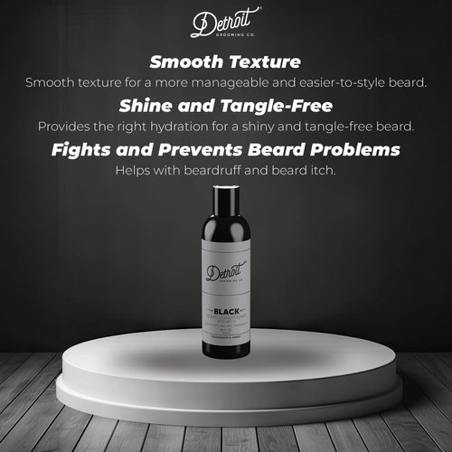 Detroit Grooming Co. Beard Conditioner for Men with Argan Oil & Cocoa Seed Butter - Softener, Detangler, Hydrating Conditioner & Face Moisturizer - Cedarwood Amber- Black Edition - 8oz