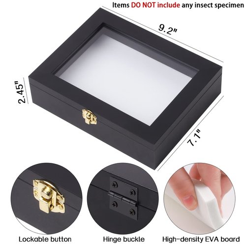 IHEIPYE Insect Display Case Wall Mount Bug Display Case Collection Box for Butterfly Specimen with Anti Fade UV Protection Acrylic Top Eva Foam Pinning Board and 3 Sizes Pins Insect Shadow Box