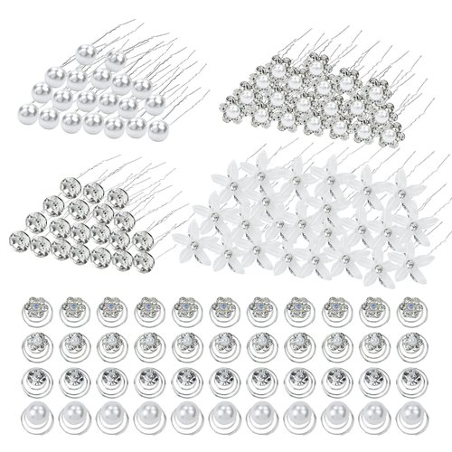 inSowni 128 Pack Silver Pearl Flower Rhinestone Crystal Bridal Wedding Hair U-shaped Hair Pins+Spiral Twist Hair Clips Barrettes Prom Headpieces Formal Hair Pieces Accessories for Brides Bridesmaids Women Girls