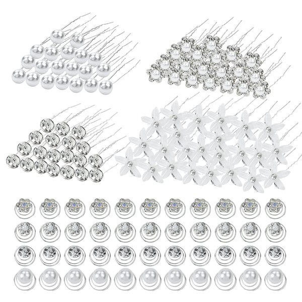 inSowni 128 Pack Silver Pearl Flower Rhinestone Crystal Bridal Wedding Hair U-shaped Hair Pins+Spiral Twist Hair Clips Barrettes Prom Headpieces Formal Hair Pieces Accessories for Brides Bridesmaids Women Girls