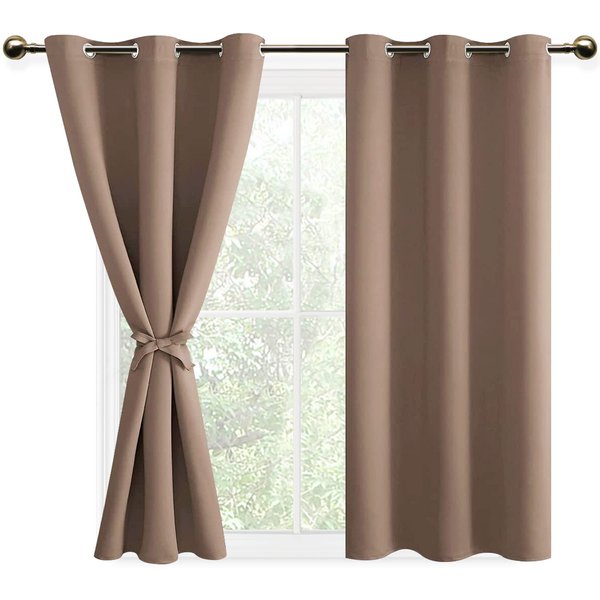DWCN Blackout curtains for Bedroom with Tiebacks - Room Darkening Privacy Grommet Top Window Curtains for Living Room, 38 x 54 inch Length, Cappuccino, Set of 2 Panels