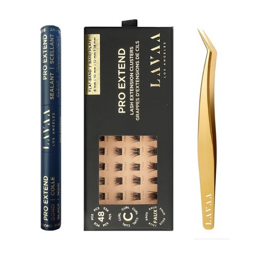 PRO Extend Lash System | 48 Lash Clusters in 4 lenghts: 8mm 10mm 12mm 14mm | Flat-Band All-Day Comfort | DIY Lash Extensions (N1 | NATURAL Bundle)