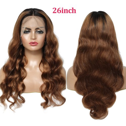 Tendersse Ombre Lace Front Wig Human Hair Pre Plucked 1b/30 Body Wave Glueless Lace Front Wigs Brazilian Virgin Hair 150% Density Blonde Color Human Hair Wigs For Black Women(26inch)