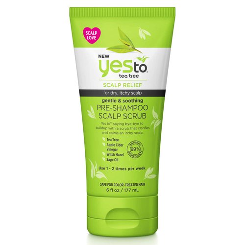 Yes To Tea Tree Pre Shampoo Scalp Scrub, 6 Fl Oz - Gently Exfoliates Itchy Scalp, Removes Build Up, With Witch Hazel, Apple Cider Vinegar & Sage Oil, Natural & Cruelty Free