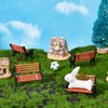 PLIGREAT 10 Pcs Miniature Park Bench Set, Miniature Garden Ornaments, Mini Park Street Seats Bench Chairs Kit for Miniature Garden Cute Mini Playhouse Dollhouse Decor Fairy Garden Decorations