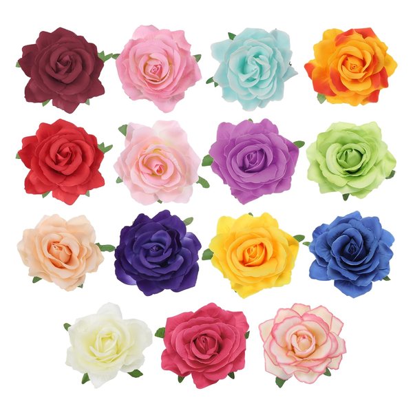 MECCANIXITY 15 Pcs Rose Flower Hair Clips 4 Inch Flower Hair Pins Flower Brooch for Women Hair Accessories Multi-color