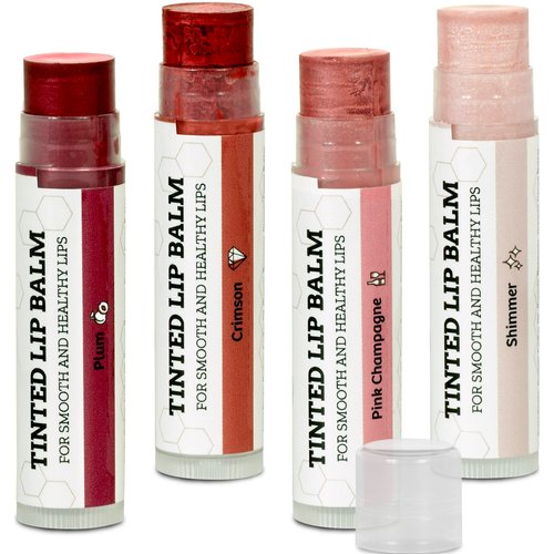 Tinted Lip Balm by Earth’s Daughter – 4 Pack of Assorted Colors – Beeswax, Coconut Oil, Cocoa Butter, Vitamin E – Moisturize and Beautify – Paraben Free