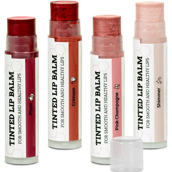 Tinted Lip Balm by Earth’s Daughter – 4 Pack of Assorted Colors – Beeswax, Coconut Oil, Cocoa Butter, Vitamin E – Moisturize and Beautify – Paraben Free