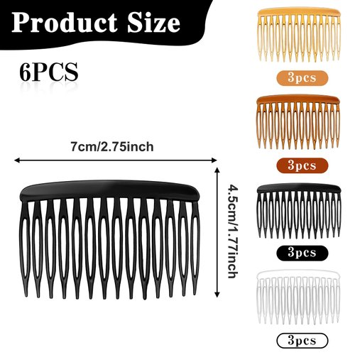 Andibro 12Pcs 14 Teeth Hair Side Combs, French Hair Side Combs for Women French Twist Hair Clips Plastic Twist Decorative Comb for Girls Fine Thin Hair Bridal Wedding Veil