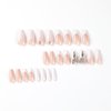 Coffin Press on Nails Medium Long Square Nude Pink Fake Nails White Flower Rhinestones with Butterfly Nail Charm Nail Art Designs French Tip False Nails for Women Acrylic Manicure Decorations 24Pcs