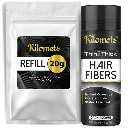 Hair Fibers for Thinning Hair and Refill (45g, Dark Brown) - Root Touch Up & Hair Powder For Gray Hair Cover Up - Instantly Thicker & Fuller Look - Completely Conceals Hair Loss in 15 Seconds