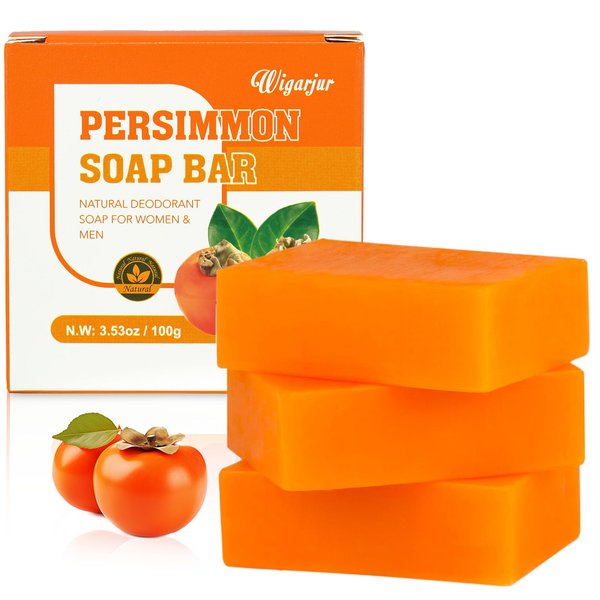 3 PCS Persimmon Soap Bar for Old People Smell, Natural Deodorant Body Face Bar Soap for Body Odor Control, Remove Bad Body Odor, Men & Women Deodorizing, Handmade Body Deeply Cleansing Bar Soap