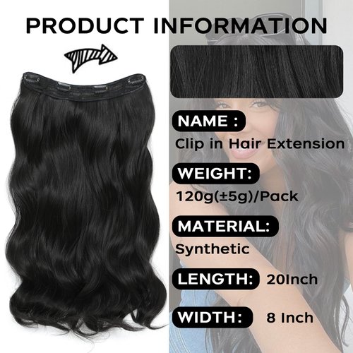 HotPro HotPro Halo Hair Extensions 20 Inch Invisible No Wire Long Wavy Black Brown Hair Extensions for Women Adjustable Size Hairpiece 4 Clips in Hair Extension (Black Brown)