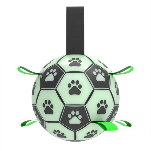 Glow in The Dark Dog Toy - Light Up Soccer Dog Ball, Interactive Pet Toy for Any Size - Indoor and Outdoor Use, Straps for Easy Grab (6 inch)
