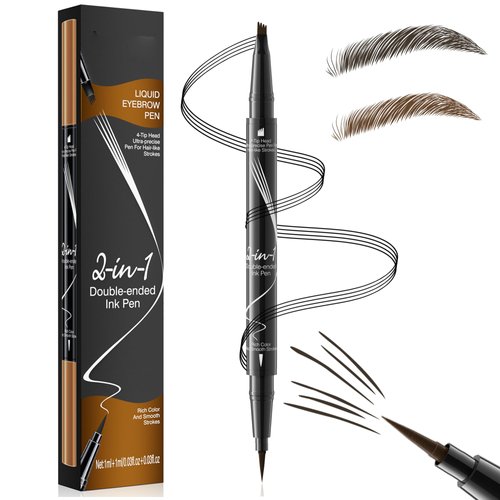 DEFSAP Eyebrow Pencil, Magical 2-in-1 Dual-Ended Eye Brow Pencil for Women with Waterproof 4-Fork-Tip and Single Tip Eyebrow Pen, Lasts All Day (Dark Brown)