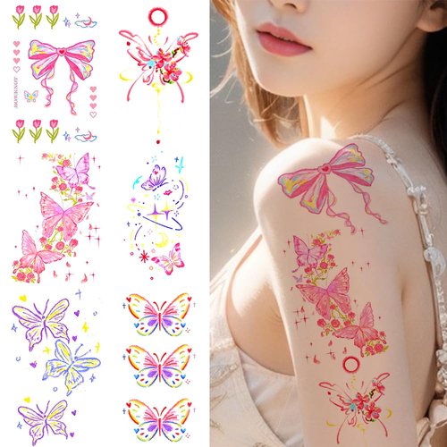 6 Sheets Butterfly Temporary Tattoos for Kids Women Girls, Colorful Flower Butterflies Tattoo Stickers Waterproof Fake Tattoos, Self Adhesive Long Lasting Tattoo for Face Body Arm Wrist Art Decoration