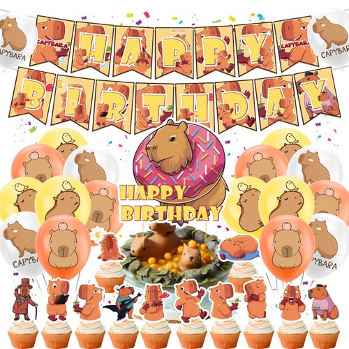 Capybara Birthday Party Supplies Capybara Party Decorations Includes Capybara Happy Birthday Banner, Cake Topper, Cupcake Toppers, Balloons