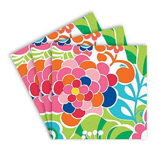 Amscan Decorative Popping Flowers Party Beverage Paper Napkins (16 Pack), 5 x 5", Multicolored