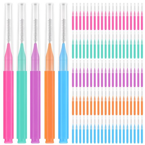 Healeved 100pcs Interdental Brushes,Braces Flossers Braces Brush for Cleaner Tooth Flossing Head Oral Hygiene Flosser (5colors)