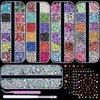 editTime 5 Boxes Shiny Colorful Nail Art Rhinestones Kit 3D Flatback Horse Eye Rhinestones Irregular Nail Stone and 4 Sheets Flower Nail Stickers with a Curved Tweezers and a Nail Brush (multicolor)