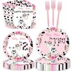 80 Pcs Holy Cow I'm Two Girls Birthday Decorations Moo Moo I'm Two Paper Dinner Plates Napkins Forks Dinnerware for Farm Animals Cow Themed Girls 2nd Birthday Party Supplies