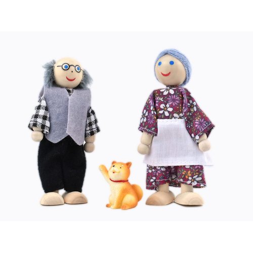 Jzszera Wooden Dollhouse People, 2-4 inches Doll House Dolls Family with 2 Pets (Dog and Cat)
