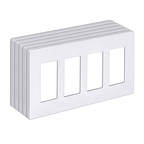 BESTTEN 5 Pack 4-Gang Screwless Decorative Wall Plate, Decorator Outlet Cover, USWP6 Snow White Series, H4.69” x L8.35”, for Light Switch, Dimmer, GFCI, USB Receptacle