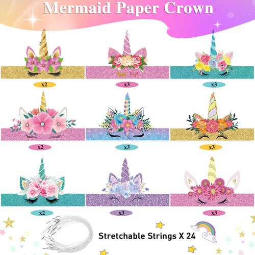 24 Pcs Unicorn Birthday Party Hats Unicorn Paper Party Crown Headbands for Girls Kids, Princess Dress up Unicorn Theme Decorations Favor Supplies Unicorn Party Headbands