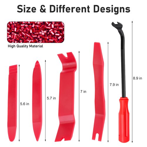 GLK Auto Trim Removal Tool Set, 5pcs Plastic Pry Tool Kit, Auto Trim Tool, Prying Tool, Car Door Panel Clip Revmoal Tool, Fasteners Remover, red
