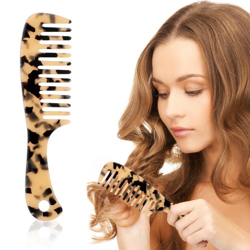 Wide Tooth Comb for Curls Women Tortoise Shell Comb Tortoise Shell Cellulose Acetate Round Tooth Comb for Straight Curly Hair Short/Long Hair Women Easy Detangling Wet Dry Anti-static Wide Tooth Comb