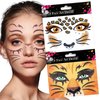 Leopards Lions Face Gem Sticker Halloween Face Tattoos Stickers Forest Animals Temporary Tattoos Stickers Glittery Eye Face Body Sticker for Makeup Halloween Face Decor 2 Sheets.(B-Leopards Lions)